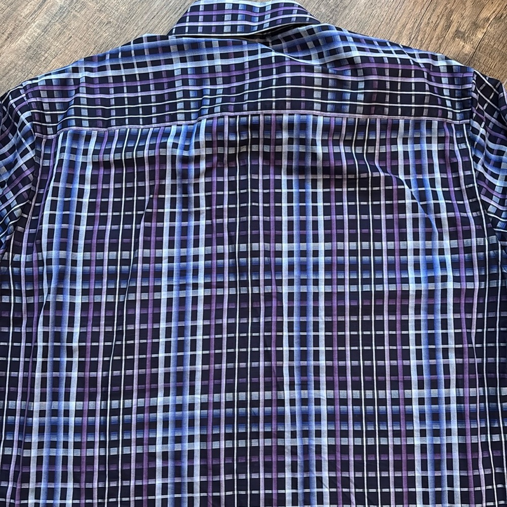Bugatchi Men’s Size L Blue and Purple Casual Button Down Shirt Shaped Fit‎ - Picture 7 of 13